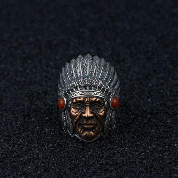 Mens Sterling Silver Indian Chief Ring