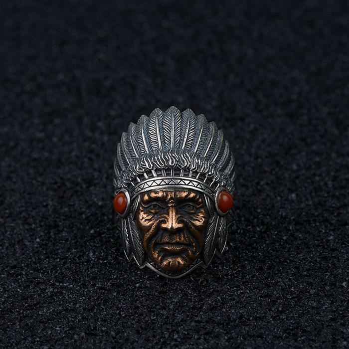 Mens Sterling Silver Indian Chief Ring VVVjewelry