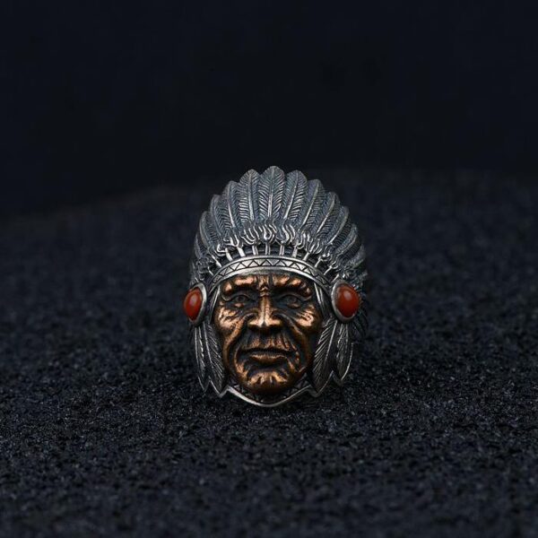 Mens Sterling Silver Indian Chief Ring