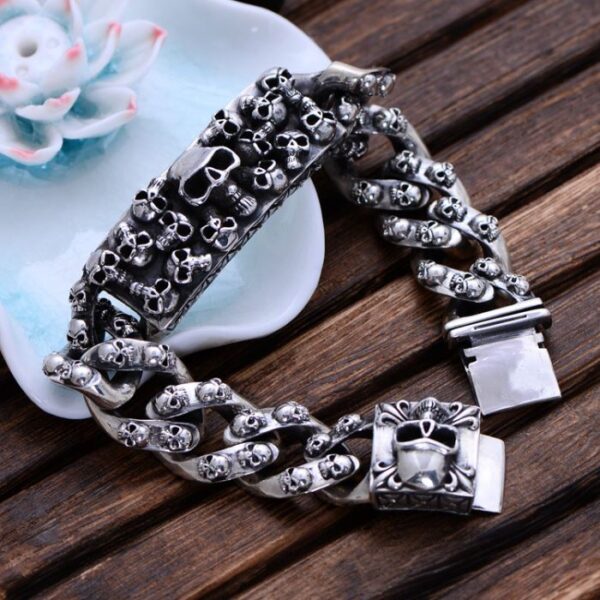 Mens Sterling Silver Skulls Bracelet