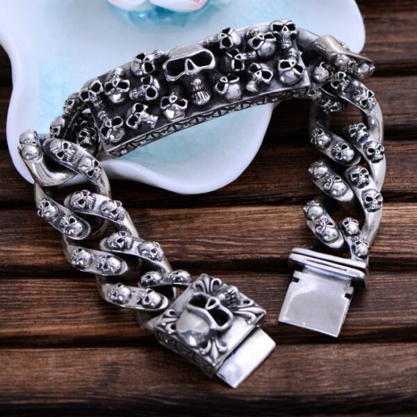 Mens Sterling Silver Skulls Bracelet