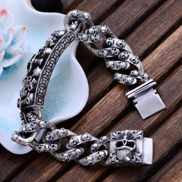 Mens Sterling Silver Skulls Bracelet