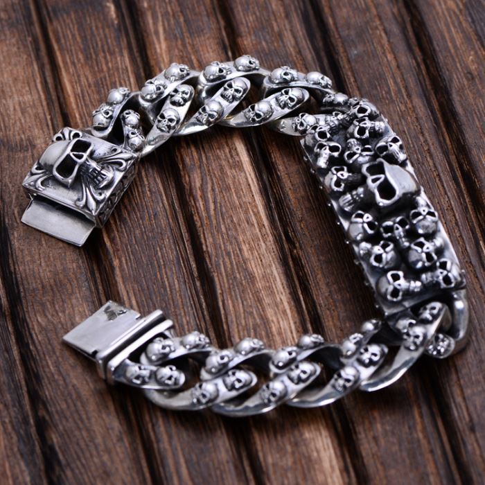thumbnail image 2 of Huge Heavy 925 Sterling Silver Skull Skeleton Pendant - Mens Biker Gothic Jewelry LINSION 9L015D 2 of 4