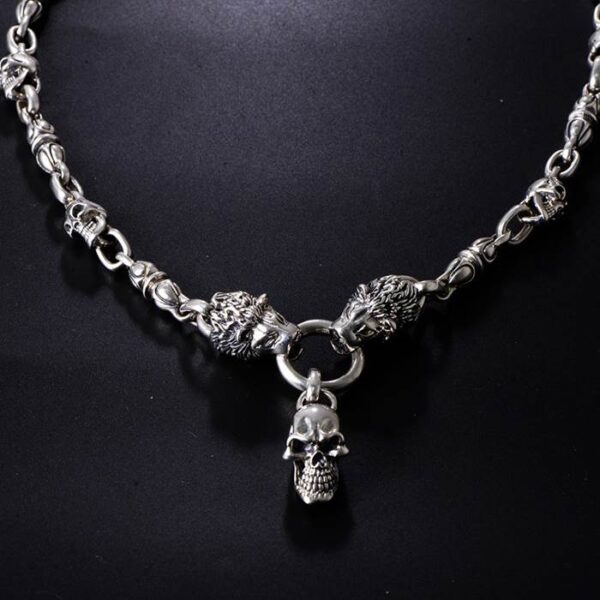 Silver Lions & Skull Necklace