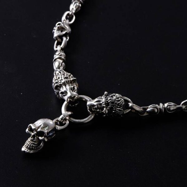 Silver Lions & Skull Necklace