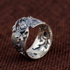 990 Silver Peony Flower Ring