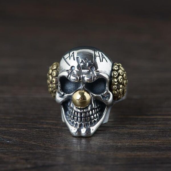 Mens Sterling Silver Skull Joker Ring