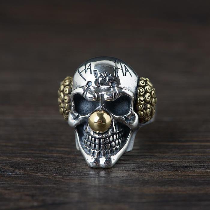 Ruilhandel uitsterven infrastructuur Mens Sterling Silver Skull Joker Ring - VVV Jewelry