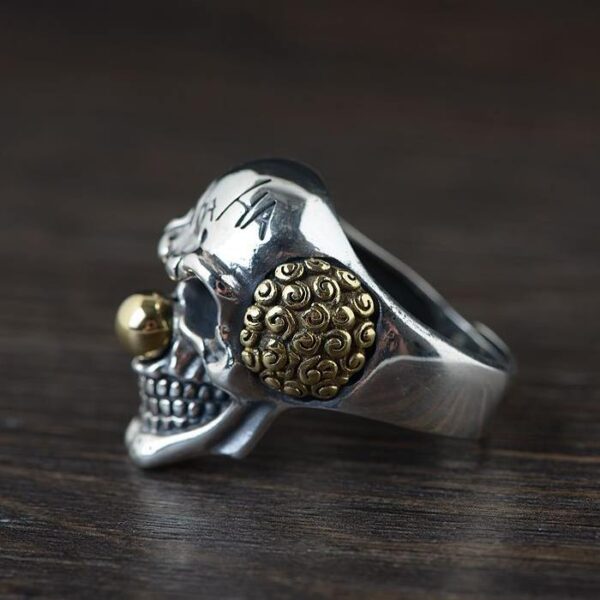 Mens Sterling Silver Skull Joker Ring