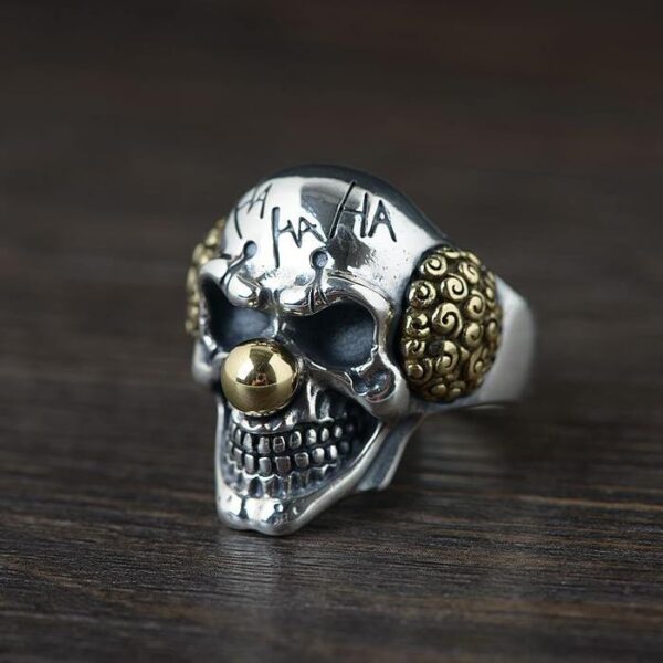 Mens Sterling Silver Skull Joker Ring