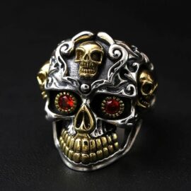 Men's Silver Red Eyes Skull Ring