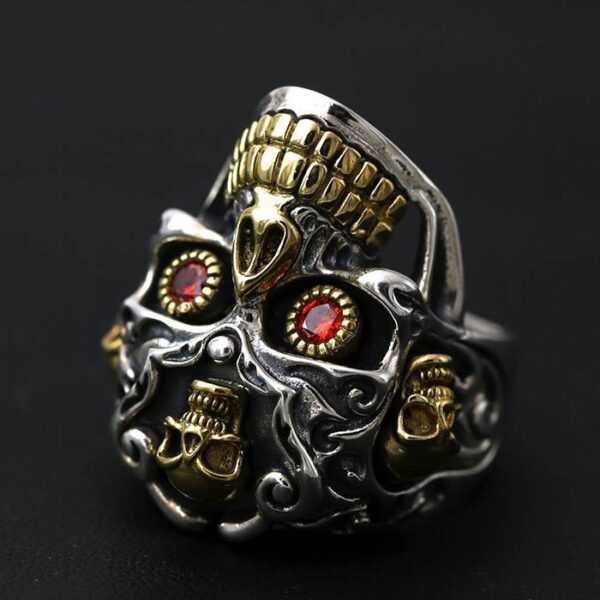 Men's Silver Red Eyes Skull Ring