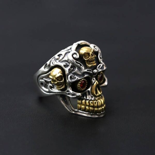 Men's Silver Red Eyes Skull Ring