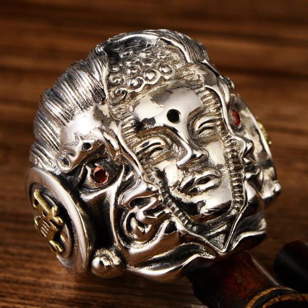 Men's Sterling Silver Buddha & Demon Ring