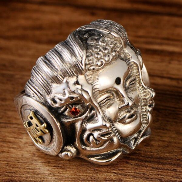 Men's Sterling Silver Buddha & Demon Ring