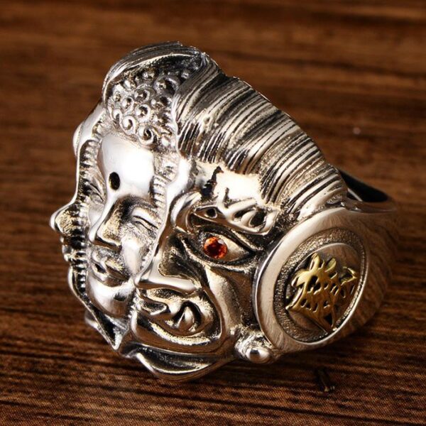 Men's Sterling Silver Buddha & Demon Ring