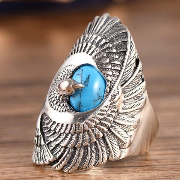 Men's Sterling Silver Eagle Turquoise Ring