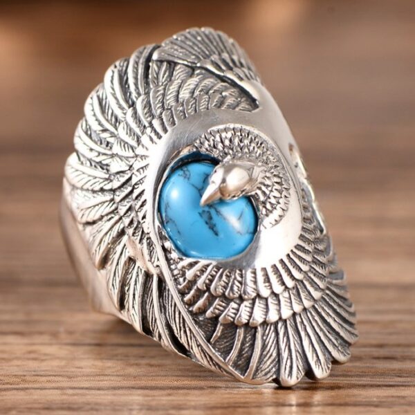 Men's Sterling Silver Eagle Turquoise Ring