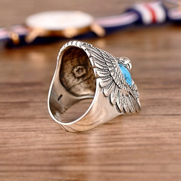 Men's Sterling Silver Eagle Turquoise Ring