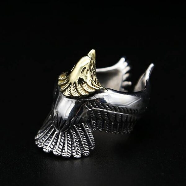 Mens Sterling Silver Eagles Spreading Wing Ring