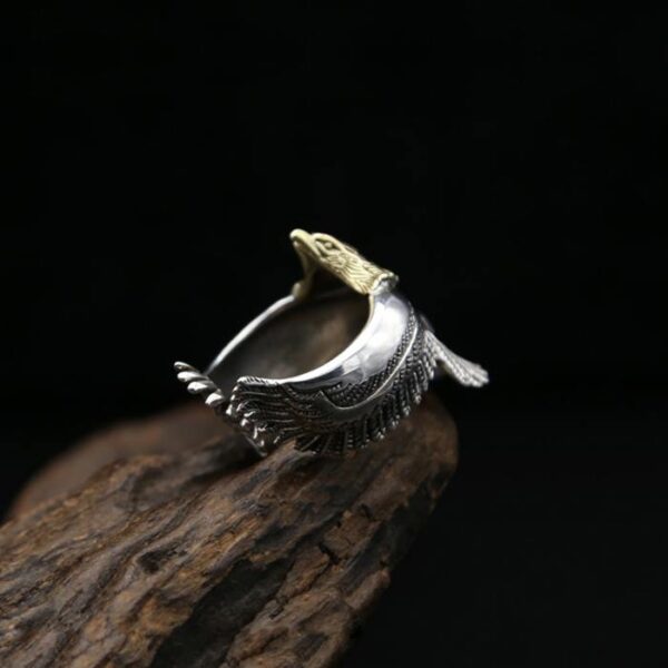 Mens Sterling Silver Eagles Spreading Wing Ring