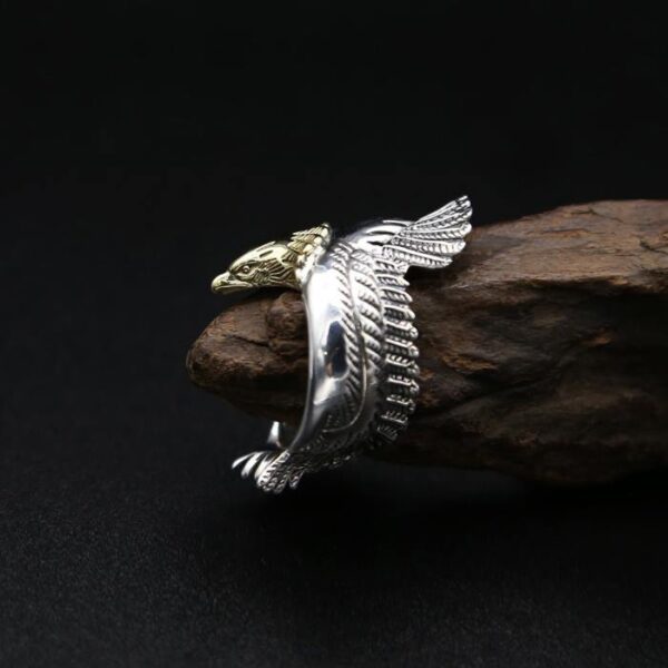 Mens Sterling Silver Eagles Spreading Wing Ring