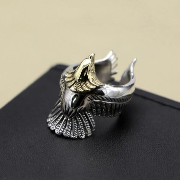 Mens Sterling Silver Eagles Spreading Wing Ring