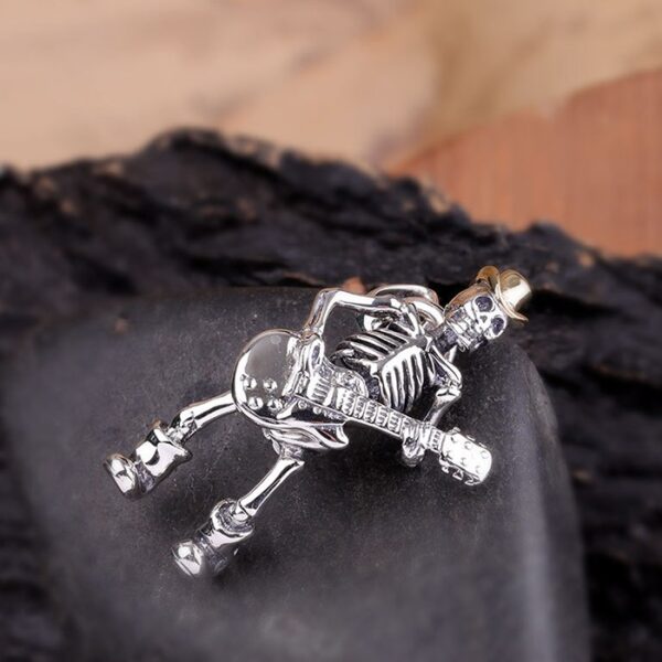 Men's Sterling Silver Guita Rock Skull Pendant Nacklace