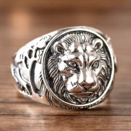Mens Sterling Silver Lion Head Ring