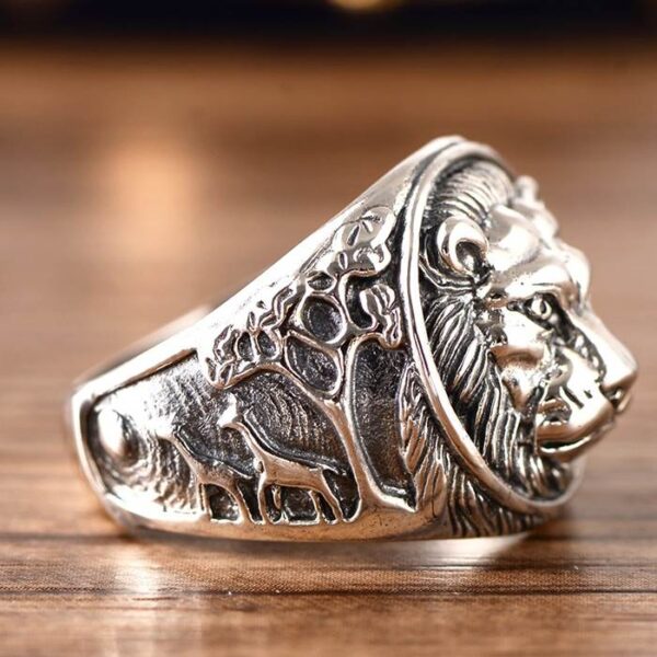 Mens Sterling Silver Lion Head Ring