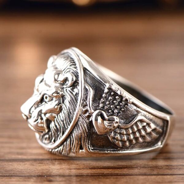 Mens Sterling Silver Lion Head Ring