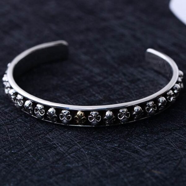 Mens Sterling Silver Skulls Cuff Bracelet