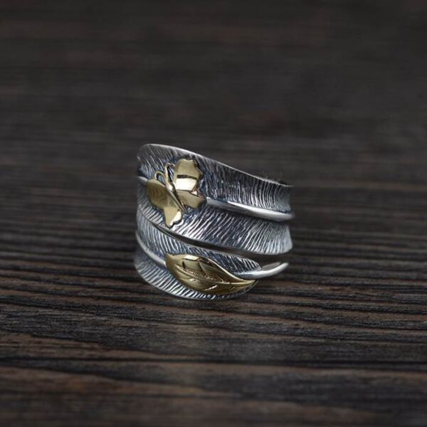 Silver Butterfly Feather Ring