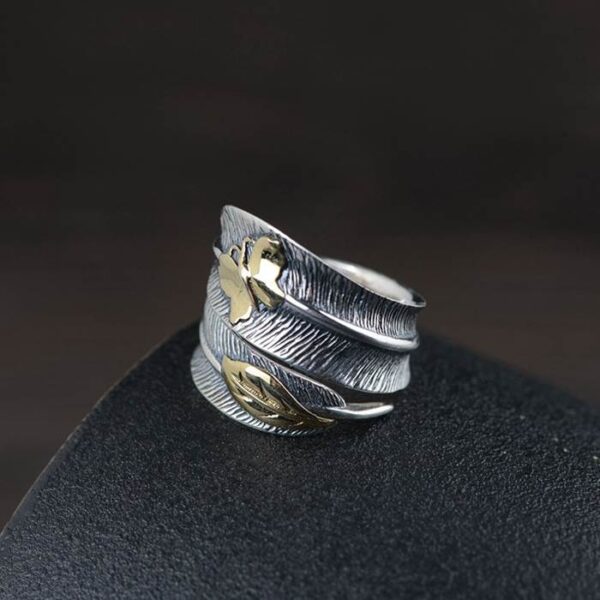 Silver Butterfly Feather Ring