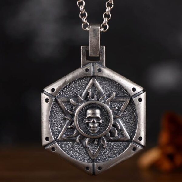 Silver Star of David Skull Pendant Necklace