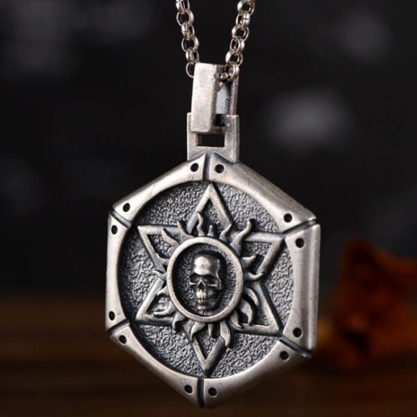 Silver Star of David Skull Pendant Necklace