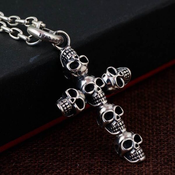 Sterling Silver Cross Skull Pendant Necklace