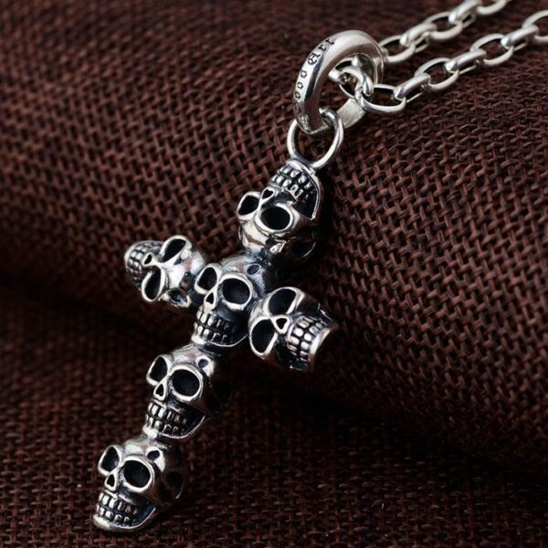 Sterling Silver Cross Skull Pendant Necklace
