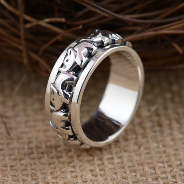 Sterling Silver Elephant Pattern Ring