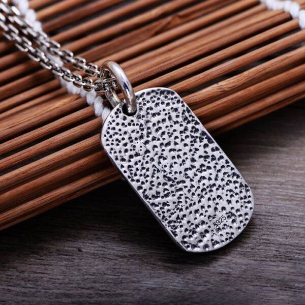 Sterling Silver Skull Dog Tag Pendant Necklace