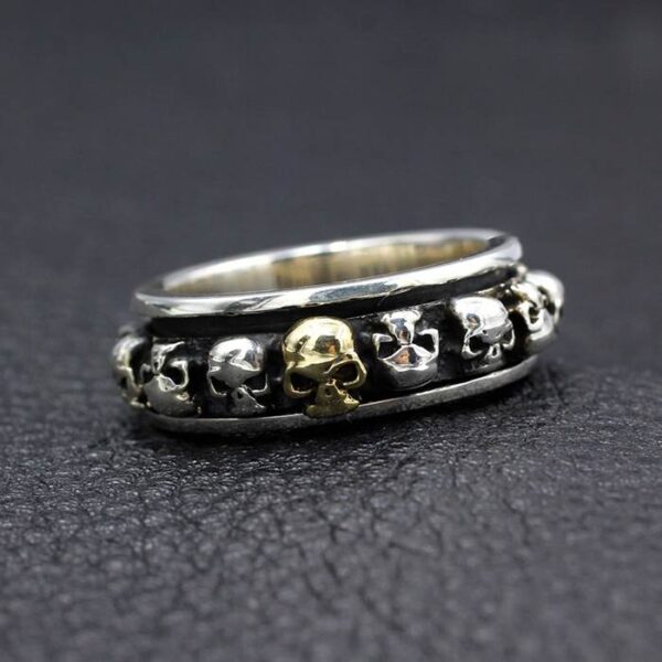 Sterling Silver Skull Spinner Ring For Men