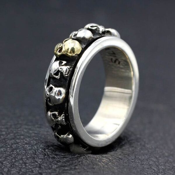 Sterling Silver Skull Spinner Ring For Men