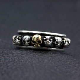 Sterling Silver Skull Spinner Ring For Men