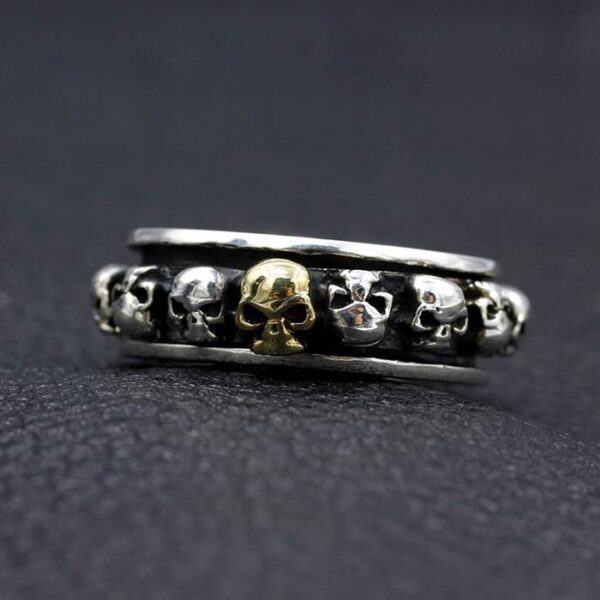 Sterling Silver Skull Spinner Ring For Men