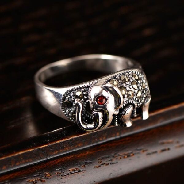 Women's Sterling Silver Marcasite Elephant Ring