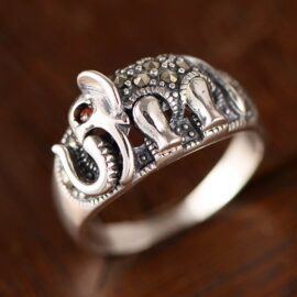 Women's Sterling Silver Marcasite Elephant Ring