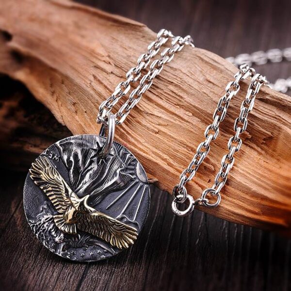 999 Silver Eagle Disc Pendant Necklace