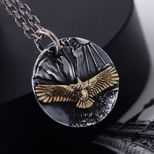 999 Silver Eagle Disc Pendant Necklace