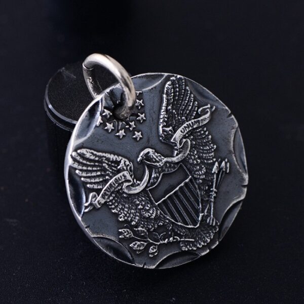 999 Sterling Silver Eagle Disc Pendant Necklace