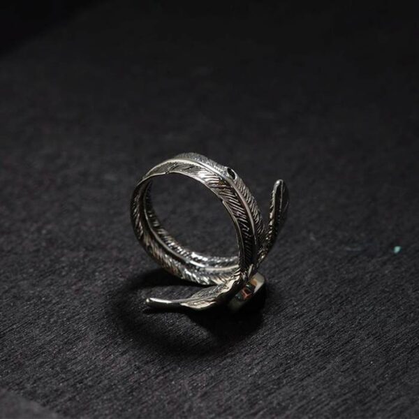 Adjustable Feather Onyx Ring